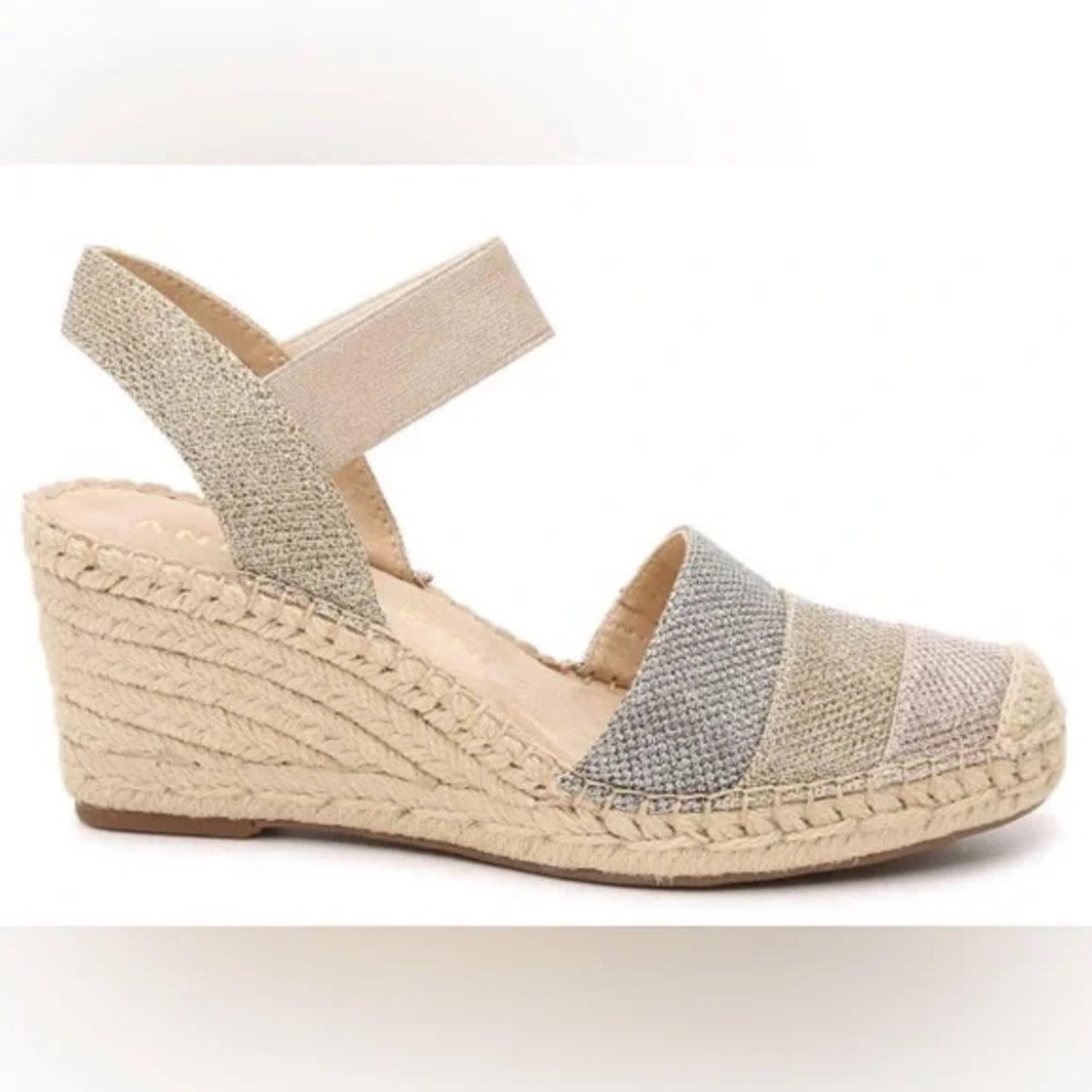 Anne Klein Tan and Gray Espadrille Wedges
